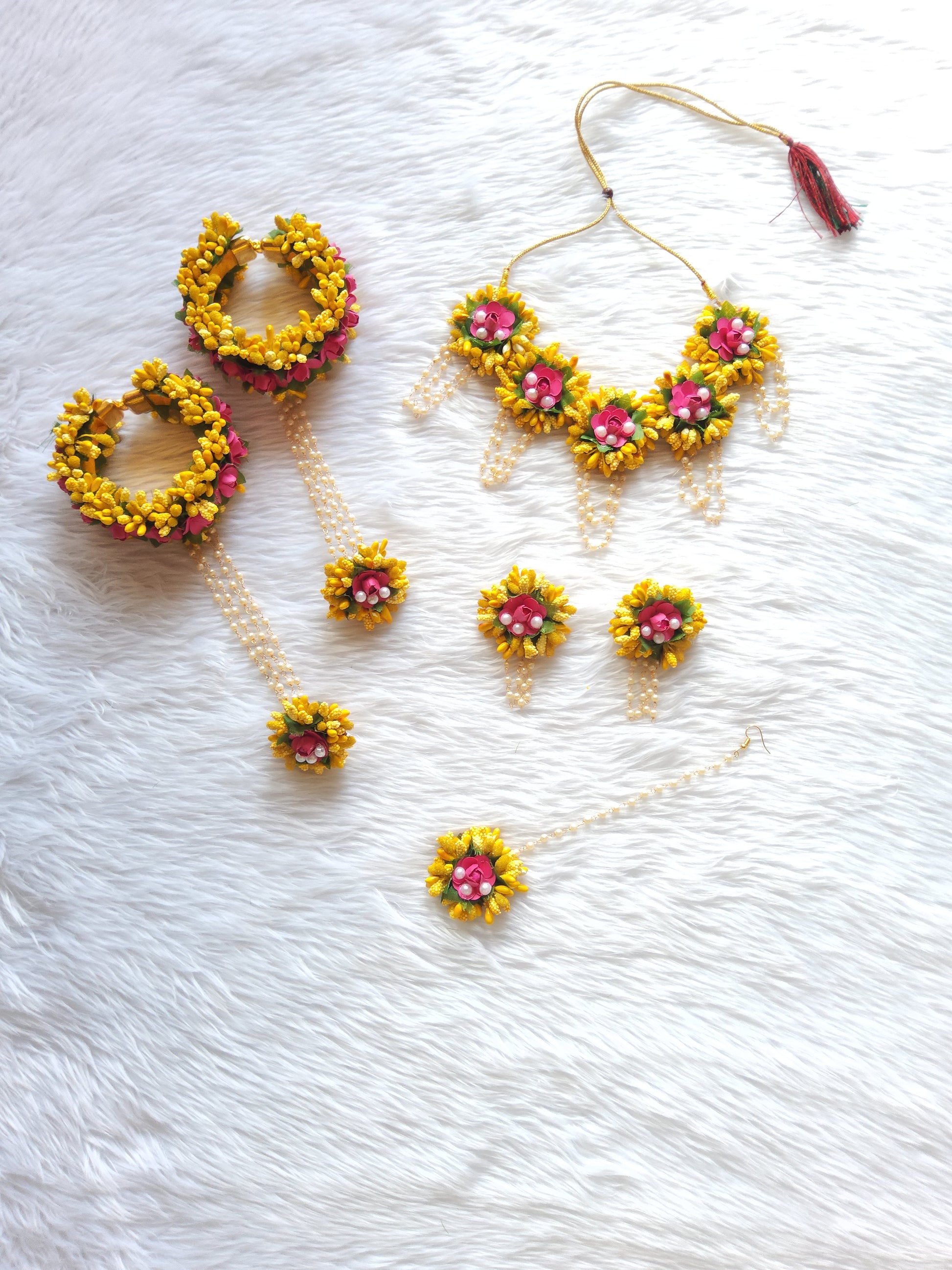 yellow flower jewellery set for haldi
