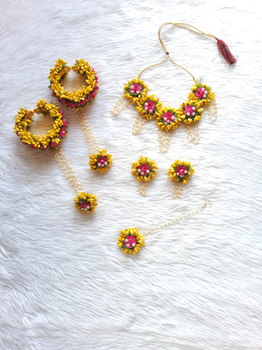 yellow flower jewellery set for haldi