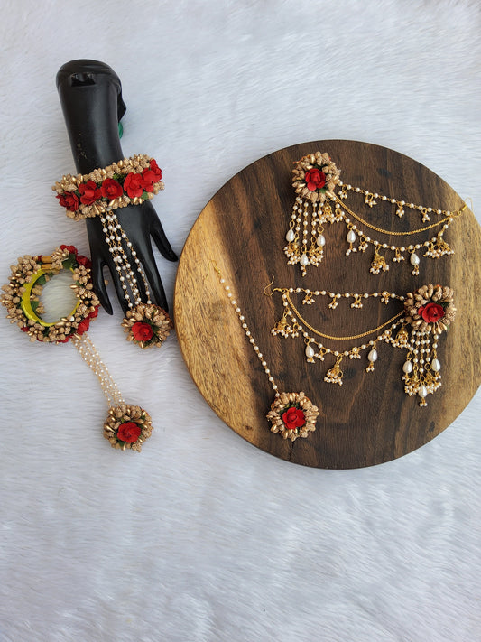 Haldi Mehndi Flower Jewellery Set with Bahubali Earrings floral jewellery for haldi