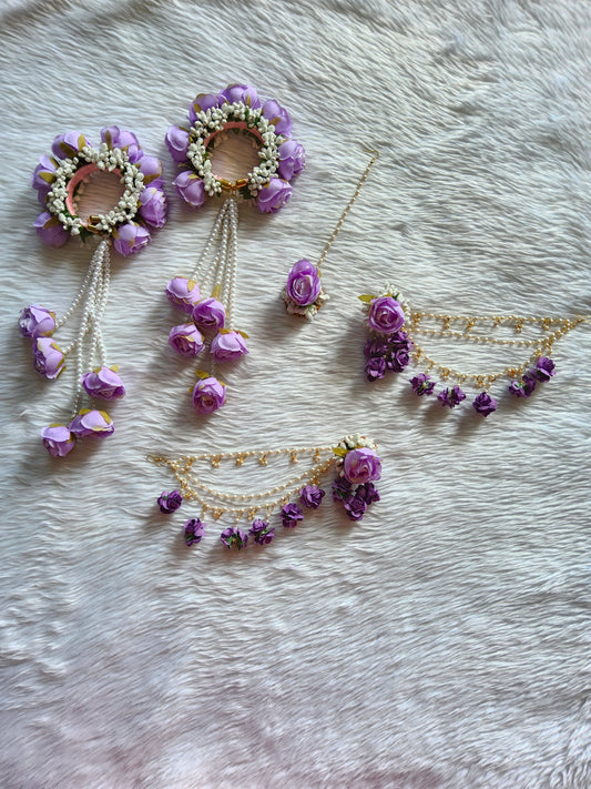 Lavender Floral kaleera Jewellery Set For Haldi and Mehendi