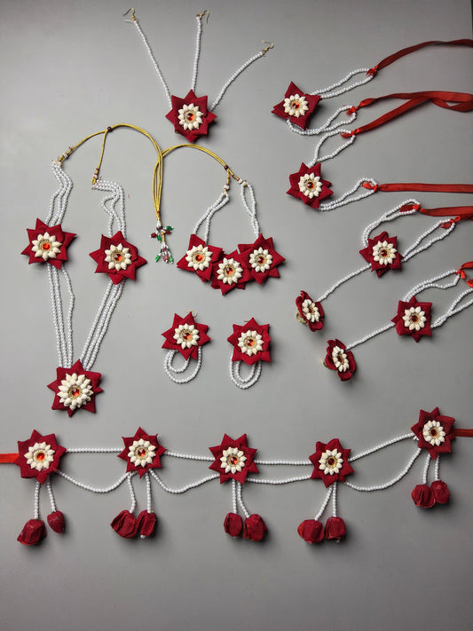Flower Jewellery Set for Baby Shower & Dohale Jevan – Artificial Mogra & Rose Petals