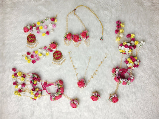 Multicoloured Haldi-Mehendi Floral Jewellery Set – Vibrant & Bridal-Ready