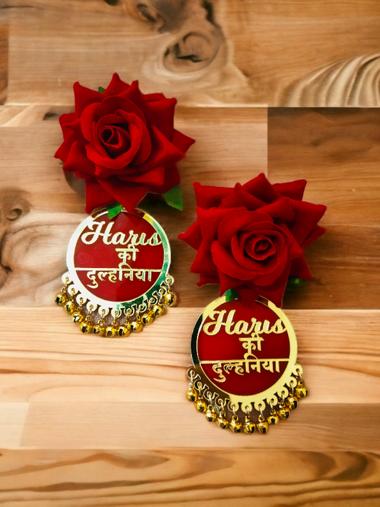 Artificial Rose Flower customized Dulhaniya Earrings : For Weddings, Haldi and Mehndi - Saubhagyavati.in