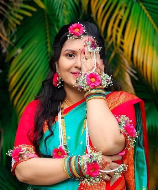 Artificial sun flower jewellery set for baby shower - Saubhagyavati.in