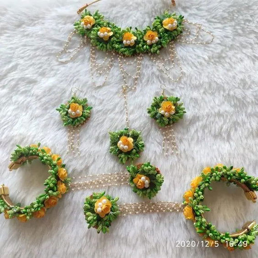Beautiful Green And Yellow Flower Jewellery - Saubhagyavati.in