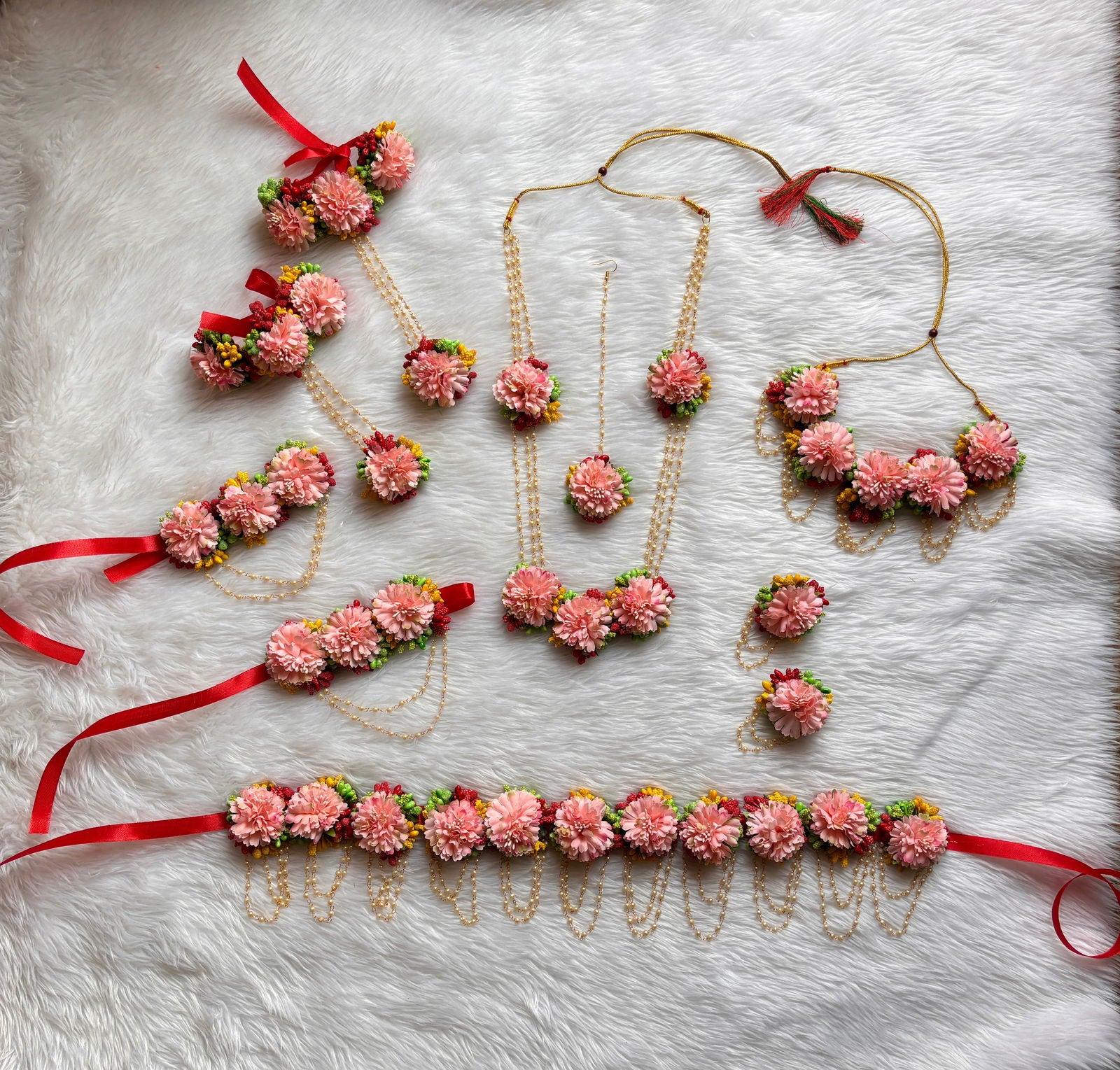 Beautiful Multicolored Peach Flower Jewelry Set for Baby Shower