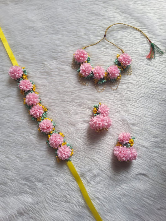 Beautiful delight multicoloured flowers jewellery for haldi - Saubhagyavati.in