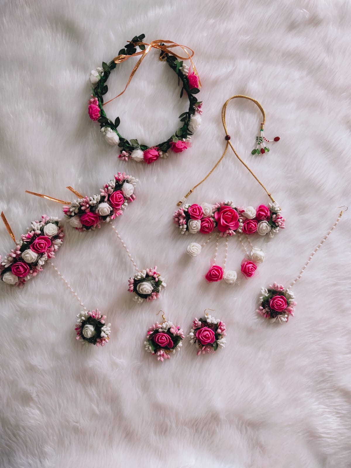 Beautiful multicoloured foam flower jewellery for haldi - Saubhagyavati.in