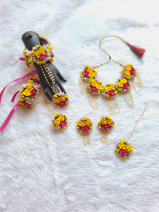 Blooming Beauty: Multicolor Haldi Floral Set Multicolor - Saubhagyavati.in