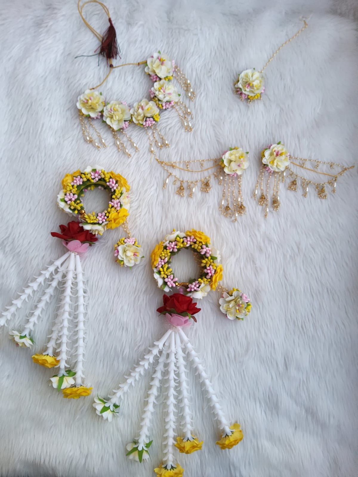 Blooms of Kaleera's Yellow Artificial Flower Jewellery for Haldi