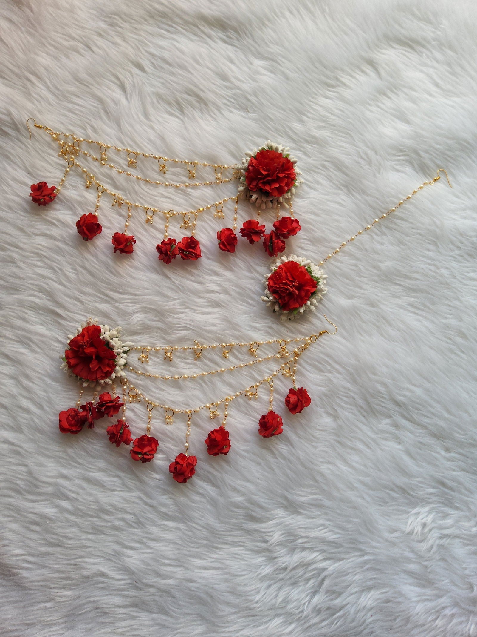 Bridal Bahubali Earring Flower Jewellery | Haldi Jewellery - Saubhagyavati.in