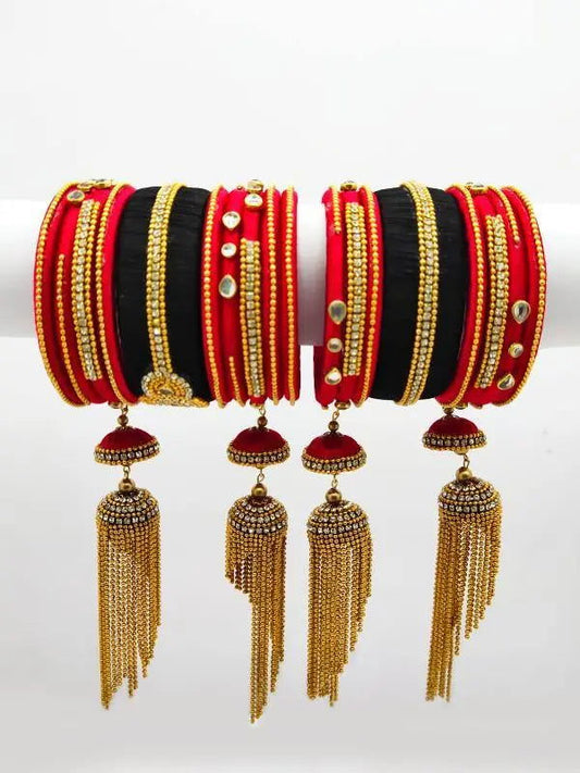 Bridal Red and Gold Silk Thread Hanging and Latkan Bangles - Saubhagyavati.in