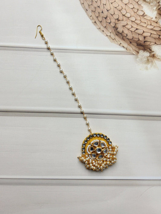 Traditional Fabric Jewellery Maang Tikka for Haldi Functions