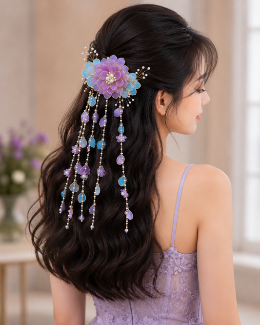 Blue Acrylic Floral Hair Accessory for Girls and Women