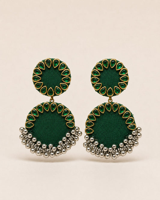 Green Kundan Earrings with Silver Ghungroo Drops – Statement Jhumka