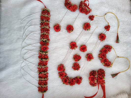 Fiery Petals: Hot Red Flower Jewelry for Baby Shower Elegance - Saubhagyavati.in