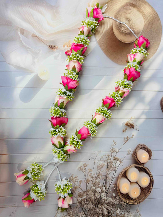 Pink & White Rose Wedding Varmala / Jaimala – Artificial Flower Garland for Bride & Groom