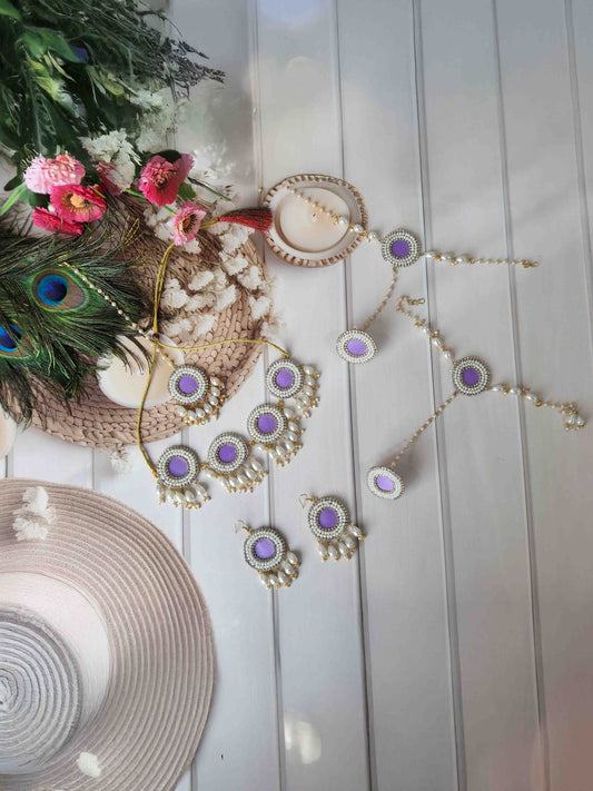 Lavender Pearl Floral Jewellery Set for Haldi, Mehendi & Baby Shower
