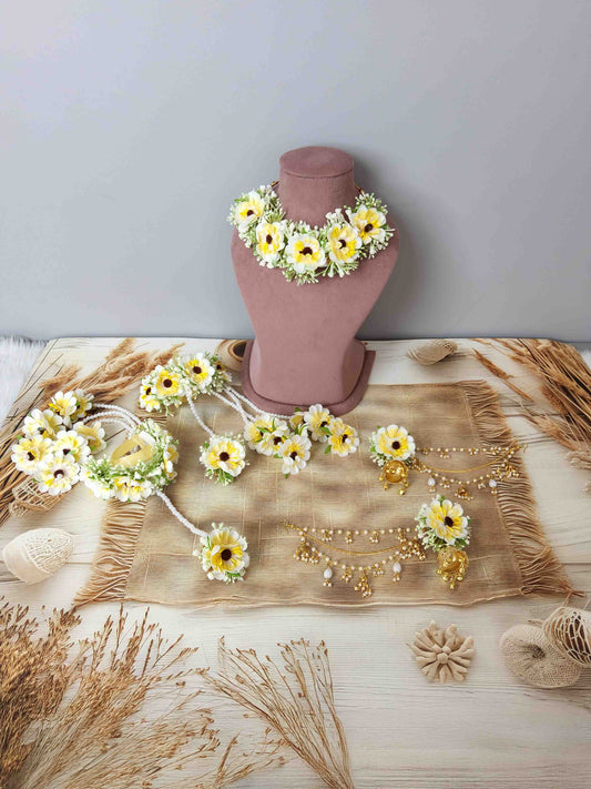 Yellow & White Daisy Floral Jewellery Set