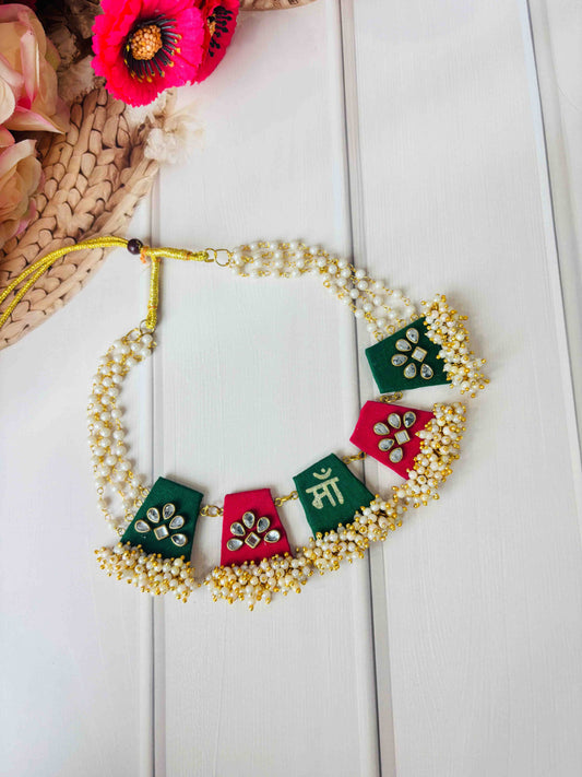 Pearl & Kundan “Maa” Floral Jewellery Necklace for Baby Shower & Godh Bharai