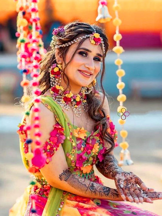 Flower jewellery set for haldi and mehndi - Saubhagyavati.in