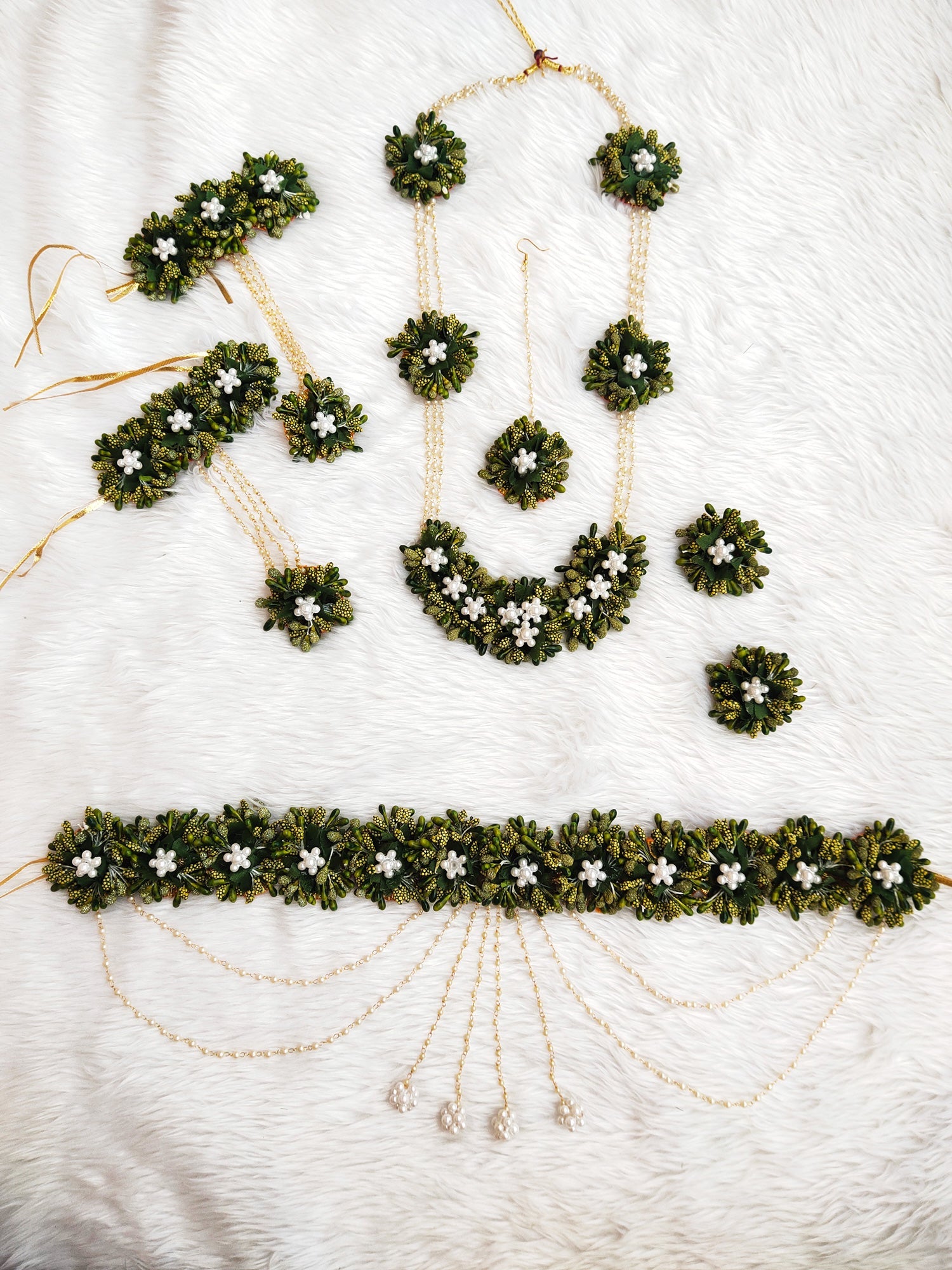 For Dohale jevan and baby showers, artificial green flower jewellery set - Saubhagyavati.in
