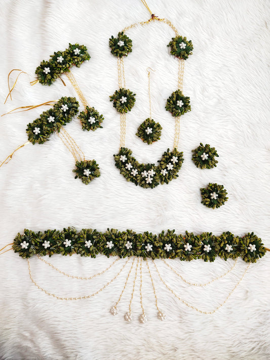 For Dohale jevan and baby showers, artificial green flower jewellery set - Saubhagyavati.in