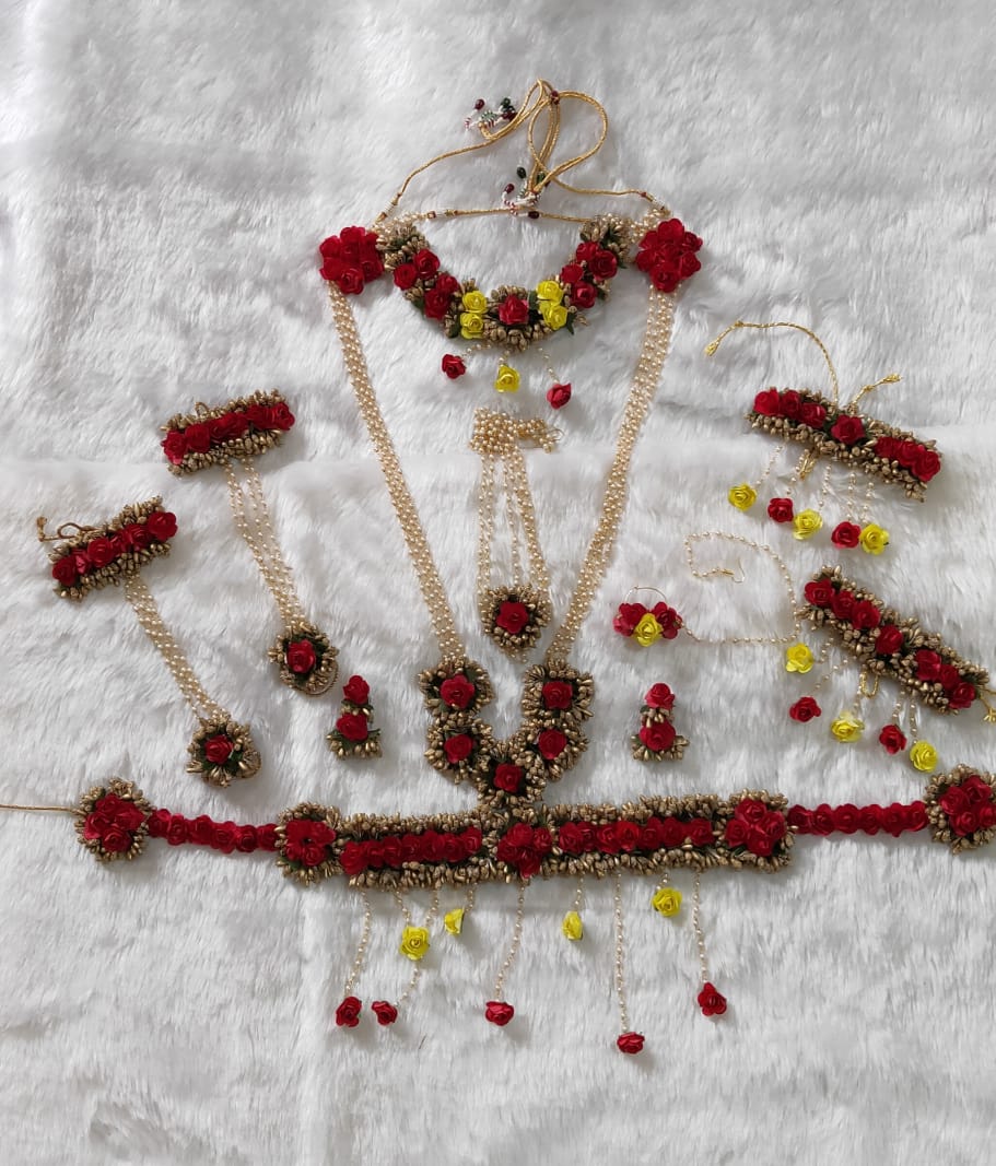 Full red flower jewelery set for Dohale Jevan | Baby shower | Godh Bharai - Saubhagyavati.in