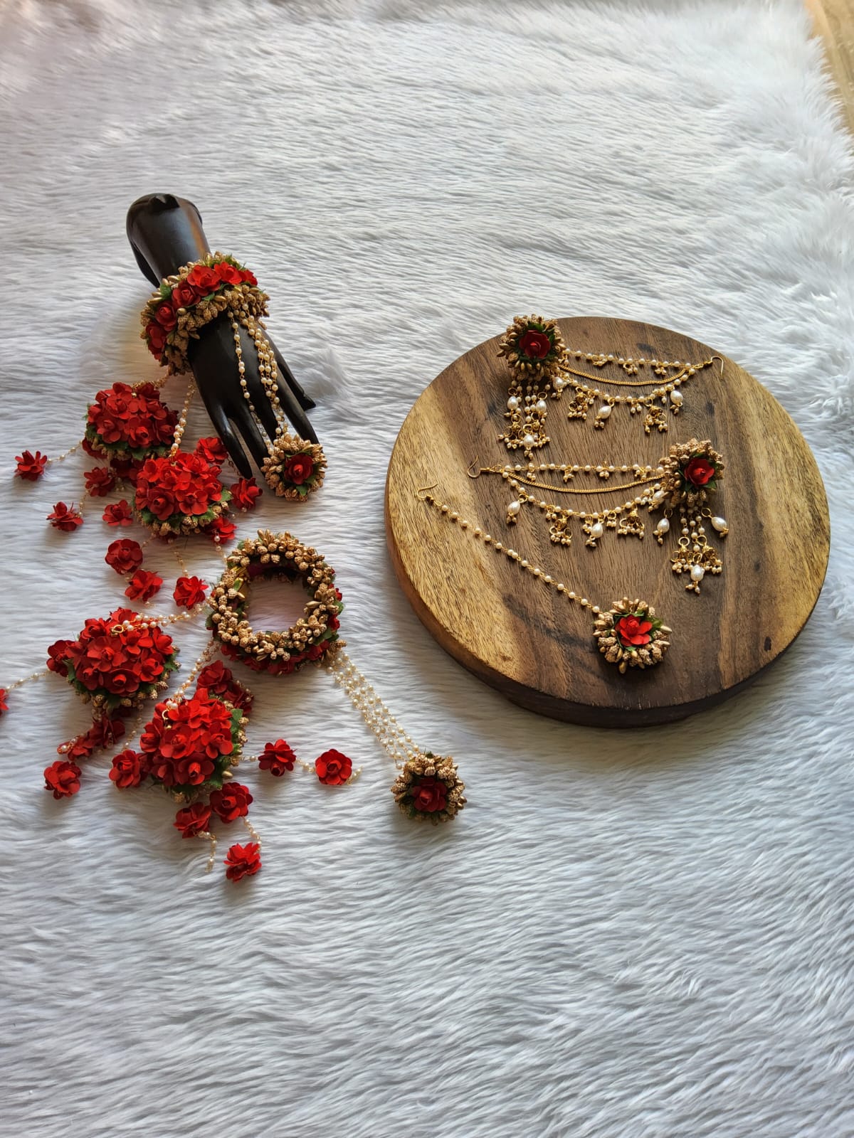 Fusion of Bahubali set with Red Flower Kaleera for Baby Shower and Mehandi function - Saubhagyavati.in