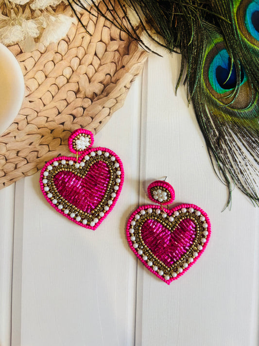 Center of Love Pink Handmade Beaded Earrings | Cute & Festive Jewellery