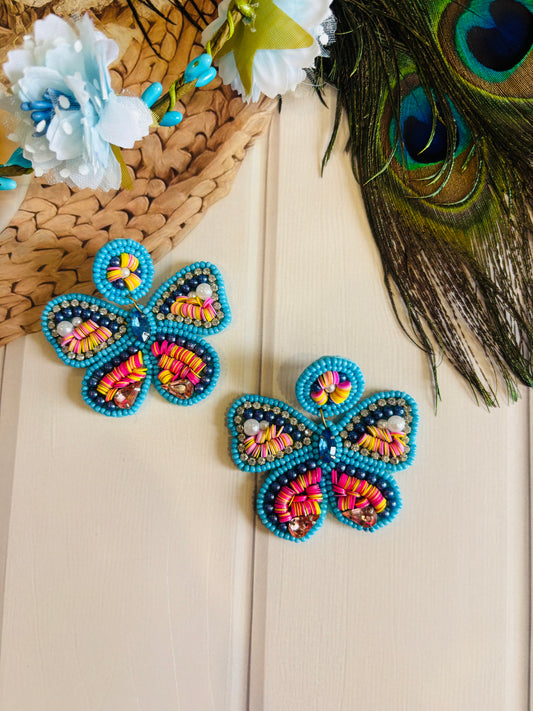Turkish Blue Butterfly Handmade Beaded Earrings | Casual Wear