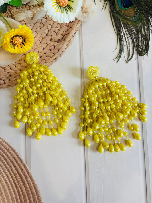 Yellow Beaded Cascade Drop Earrings