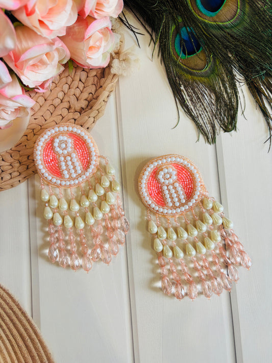 Ivory & Pink Beaded Floral Earrings – Soft & Elegant