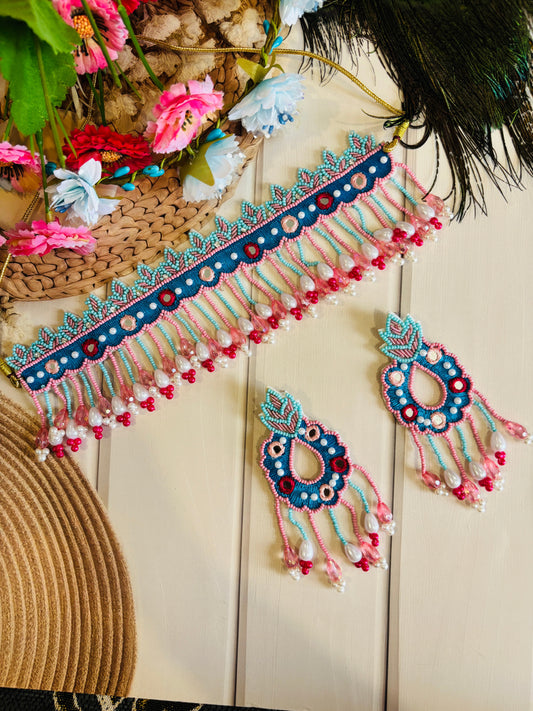 Multicolor Beaded Floral Jewelry Set – Necklace & Earrings