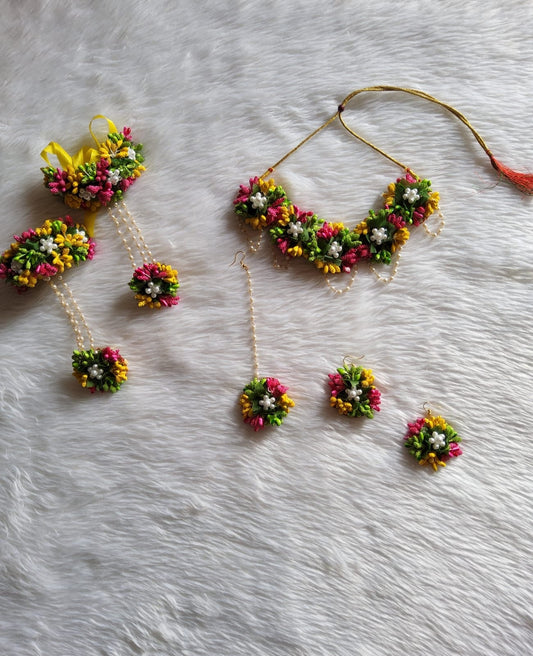 Multicoloured flowers jewellery for haldi,mehandi,baby shower - Saubhagyavati.in