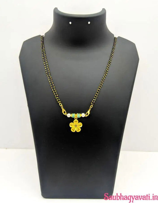 Navratri Mangalsutra with 9 colors of golden flower design pendent - Saubhagyavati.in