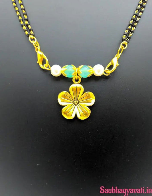 Navratri Mangalsutra with 9 colors of golden flower design pendent - Saubhagyavati.in