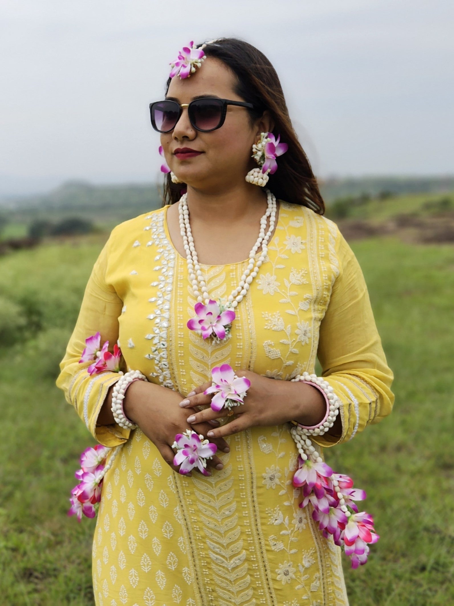 Orchid-Inspired Flower Jewellery and Kaleera Set - Saubhagyavati.in