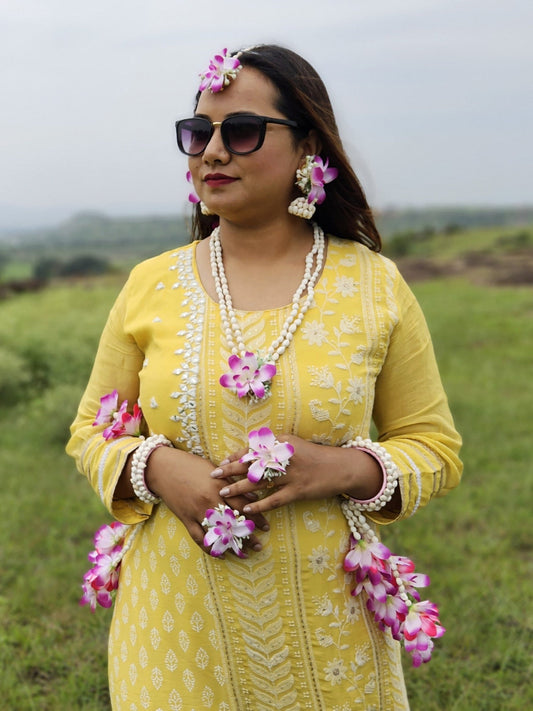 Orchid-Inspired Flower Jewellery and Kaleera Set - Saubhagyavati.in