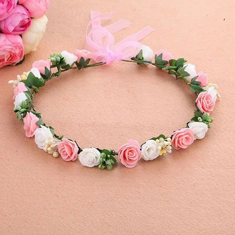 Peach White Wedding Floral Crown | Flower Tiara Headband Hair Accessories - Saubhagyavati.in