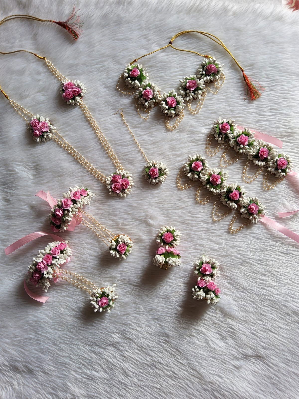Perfect white and baby pink flower jewellery set for baby shower jewellery