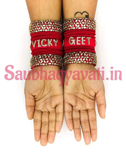 Personalized Name Silk Thread Kundan Bangles | Wedding Chuda - Saubhagyavati.in