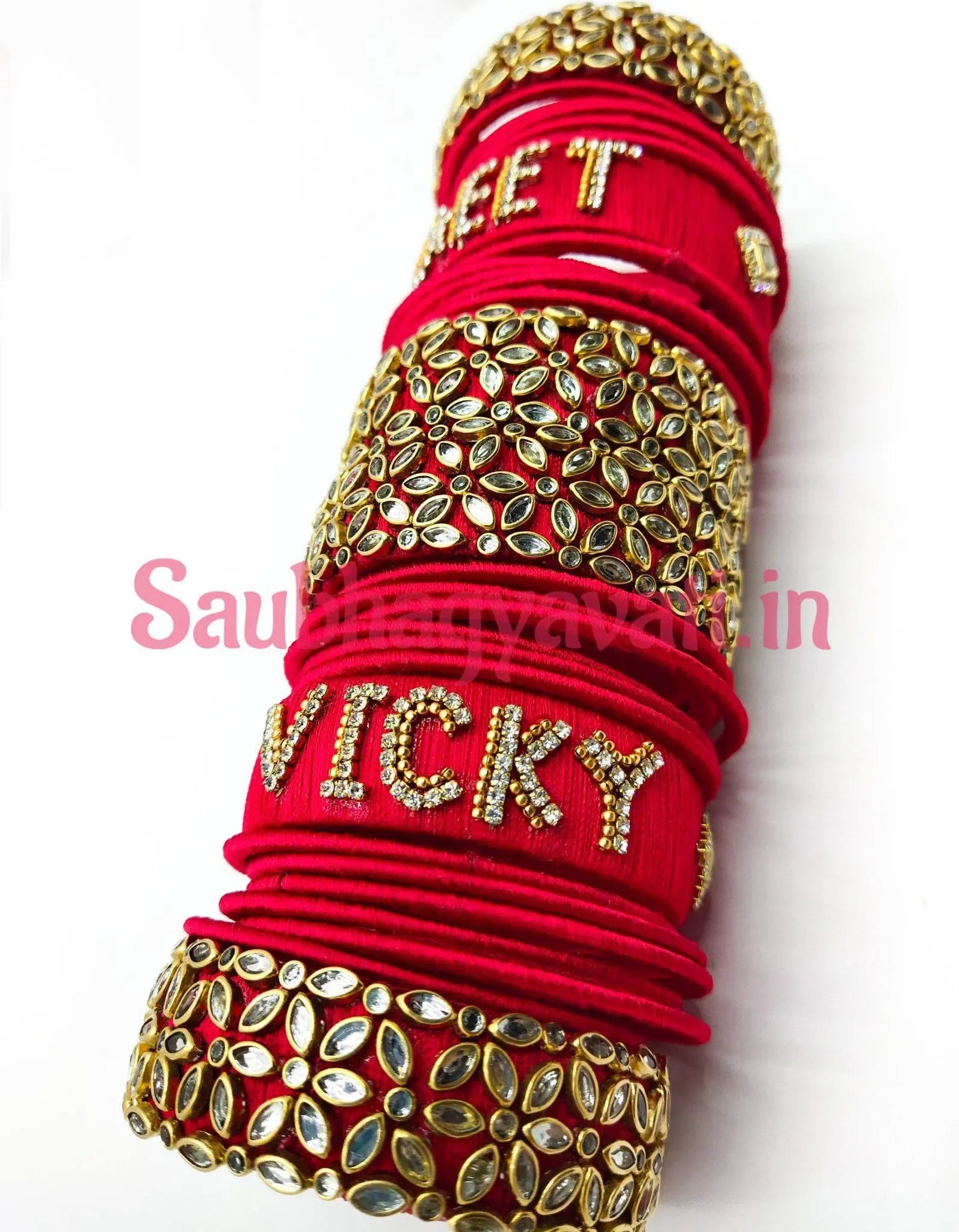 Personalized Name Silk Thread Kundan Bangles | Wedding Chuda - Saubhagyavati.in