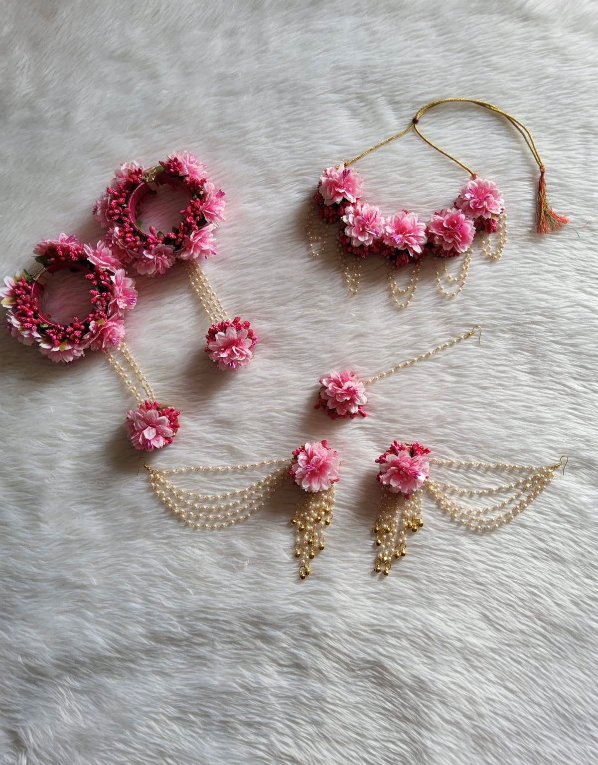 Petals and Pearls Crafting Radiant Pink Floral Accessories for haldi or baby shower - Saubhagyavati.in