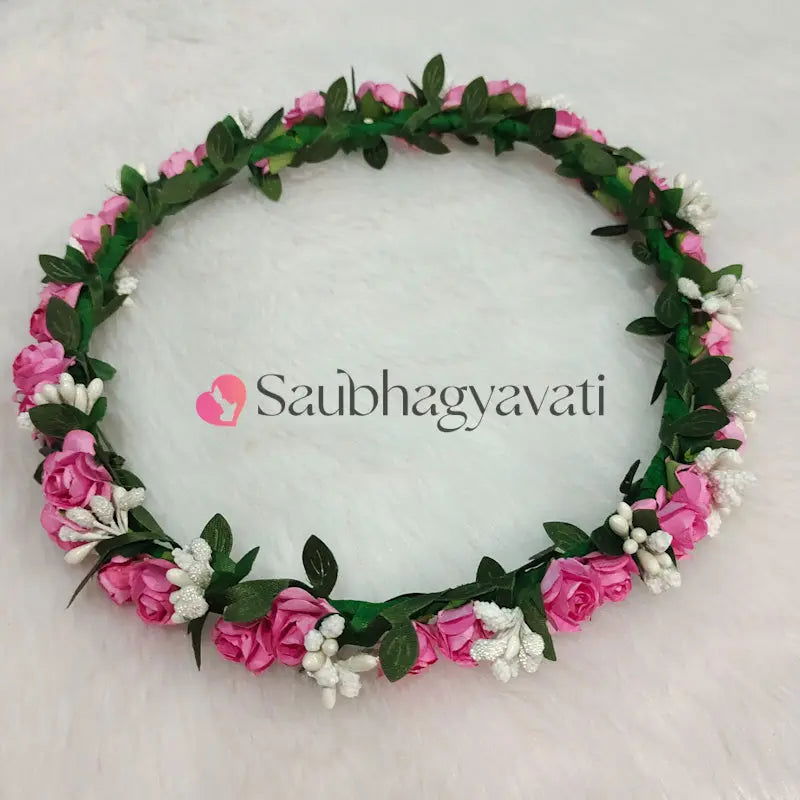Pink Floral Handmade Tiara for Girls Women - Saubhagyavati.in