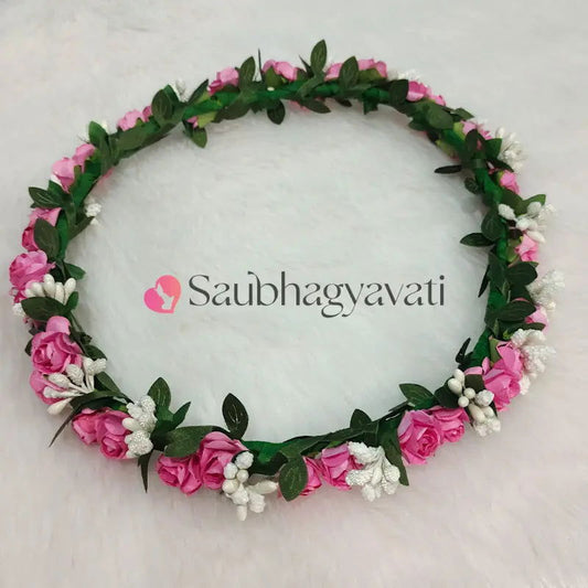 Pink Floral Handmade Tiara for Girls Women - Saubhagyavati.in
