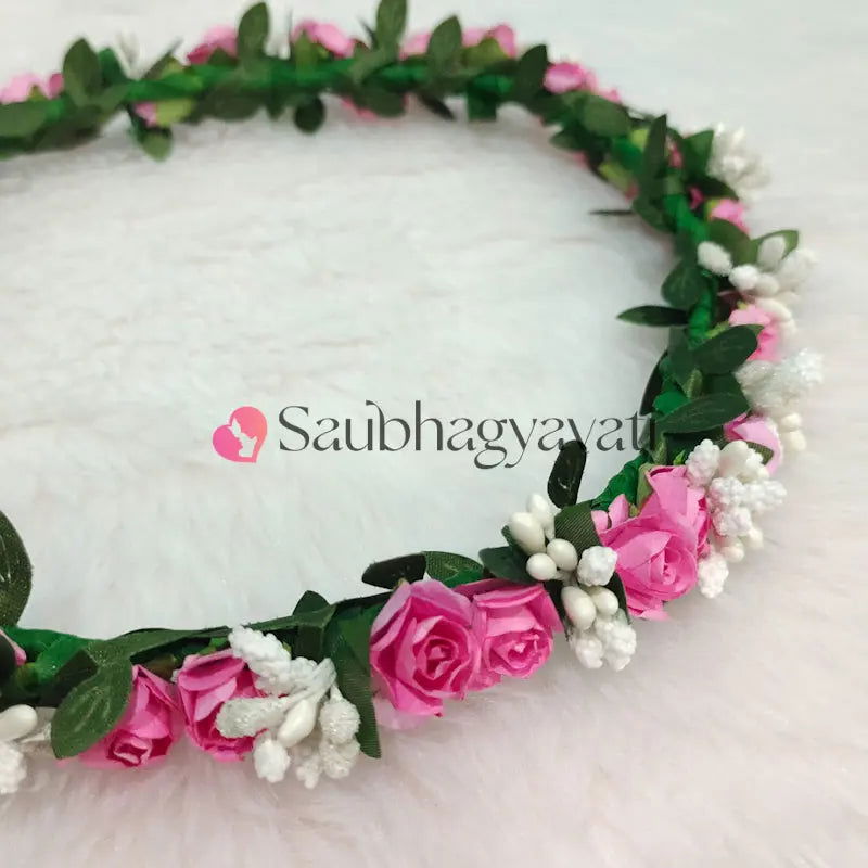 Pink Floral Handmade Tiara for Girls Women - Saubhagyavati.in