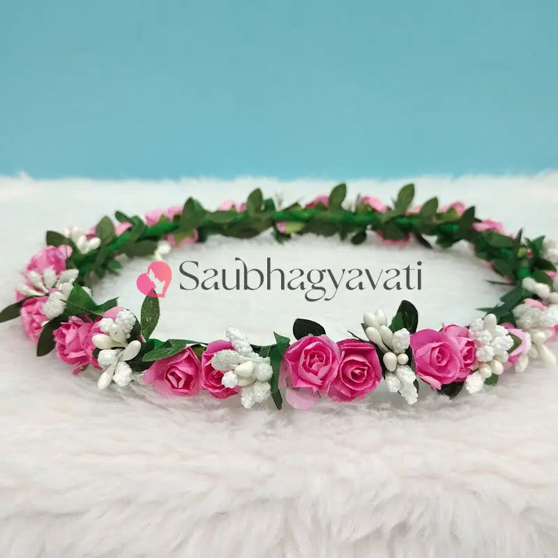 Pink Floral Handmade Tiara for Girls Women - Saubhagyavati.in
