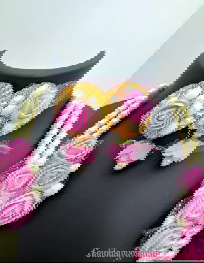 Pink Floral Jewellery Set with Pearl Beads - Saubhagyavati.in