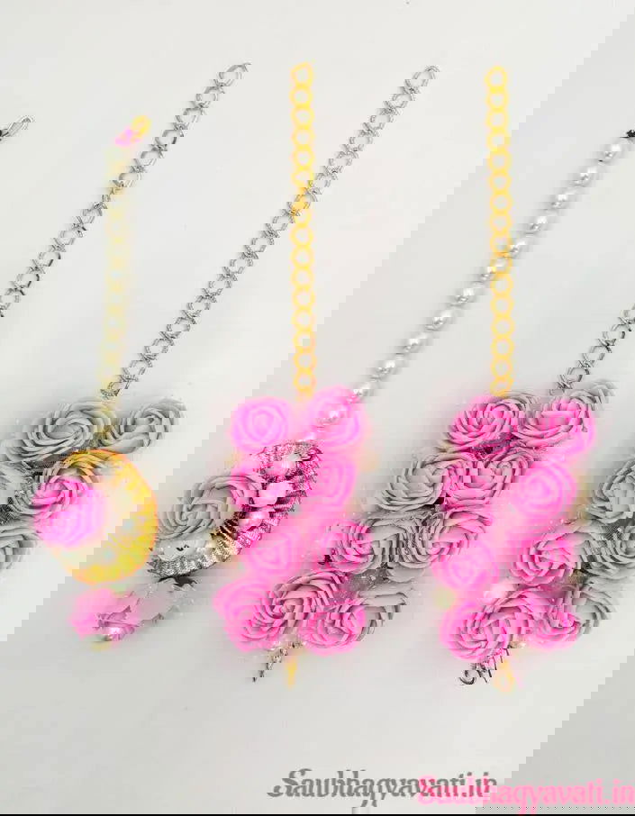 Pink Floral Jewellery Set with Pearl Beads - Saubhagyavati.in
